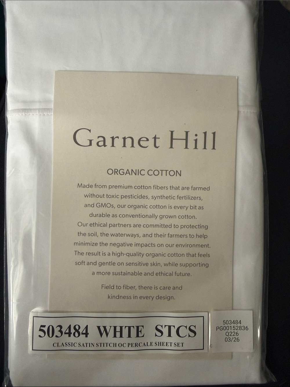 Garnet Hill Organic Cotton Classic Satin Stitch Percale Sheet Set - White